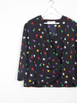 Women's Navy Blouse With Colourful Print XL