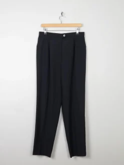 Women's Navy Vintage Tapered Leg Wool Mix Trousers 32 14 Approx