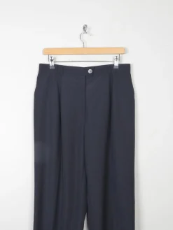 Women's Navy Vintage Tapered Leg Wool Mix Trousers 32 14 Approx