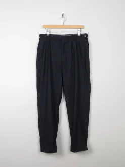 Women's Navy Vintage Tapered Leg Wool Mix Trousers 32 14 Approx