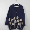 Women's Navy Vintage Wool Cardigan Handmade L/XL
