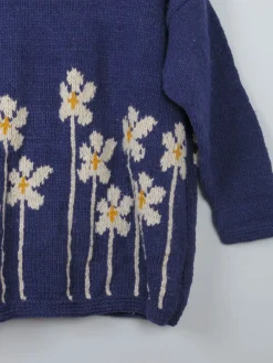 Women's Navy Vintage Wool Cardigan Handmade L/XL