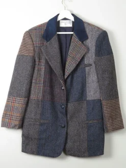 Women's Patchwork Vintage Tweed Jacket S/M Oversized