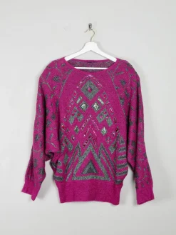 Women's Pink Lurex Jumper With Beads M/L
