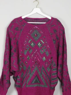 Women's Pink Lurex Jumper With Beads M/L