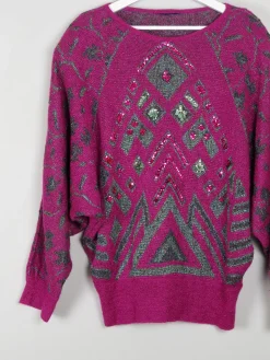 Women's Pink Lurex Jumper With Beads M/L