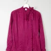 Women's Raspberry Vintage Tie Neck Blouse S