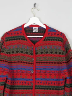 Women's Red Patterned Vintage Cardigan L /XL