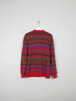 Women's Red Patterned Vintage Cardigan L /XL