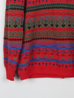 Women's Red Patterned Vintage Cardigan L /XL