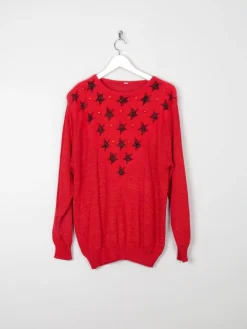 Women’s Red Starry Vintage Jumper M Relaxed Fit