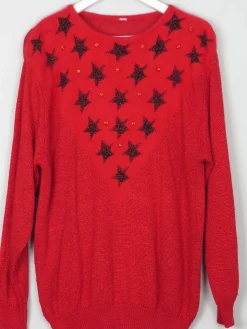 Women’s Red Starry Vintage Jumper M Relaxed Fit