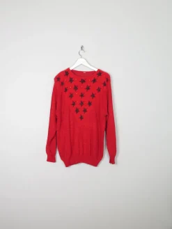Women’s Red Starry Vintage Jumper M Relaxed Fit