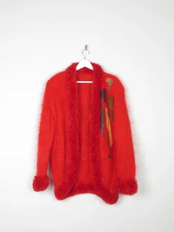Women's Red Vintage Cardigan With Trim M/L