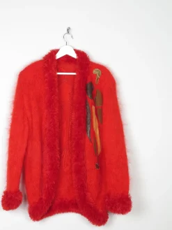Women's Red Vintage Cardigan With Trim M/L