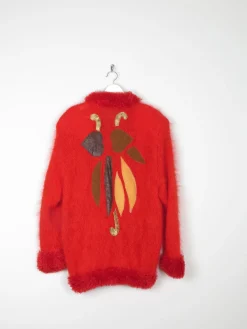 Women's Red Vintage Cardigan With Trim M/L