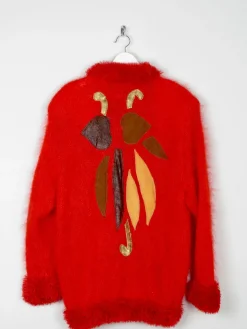 Women's Red Vintage Cardigan With Trim M/L