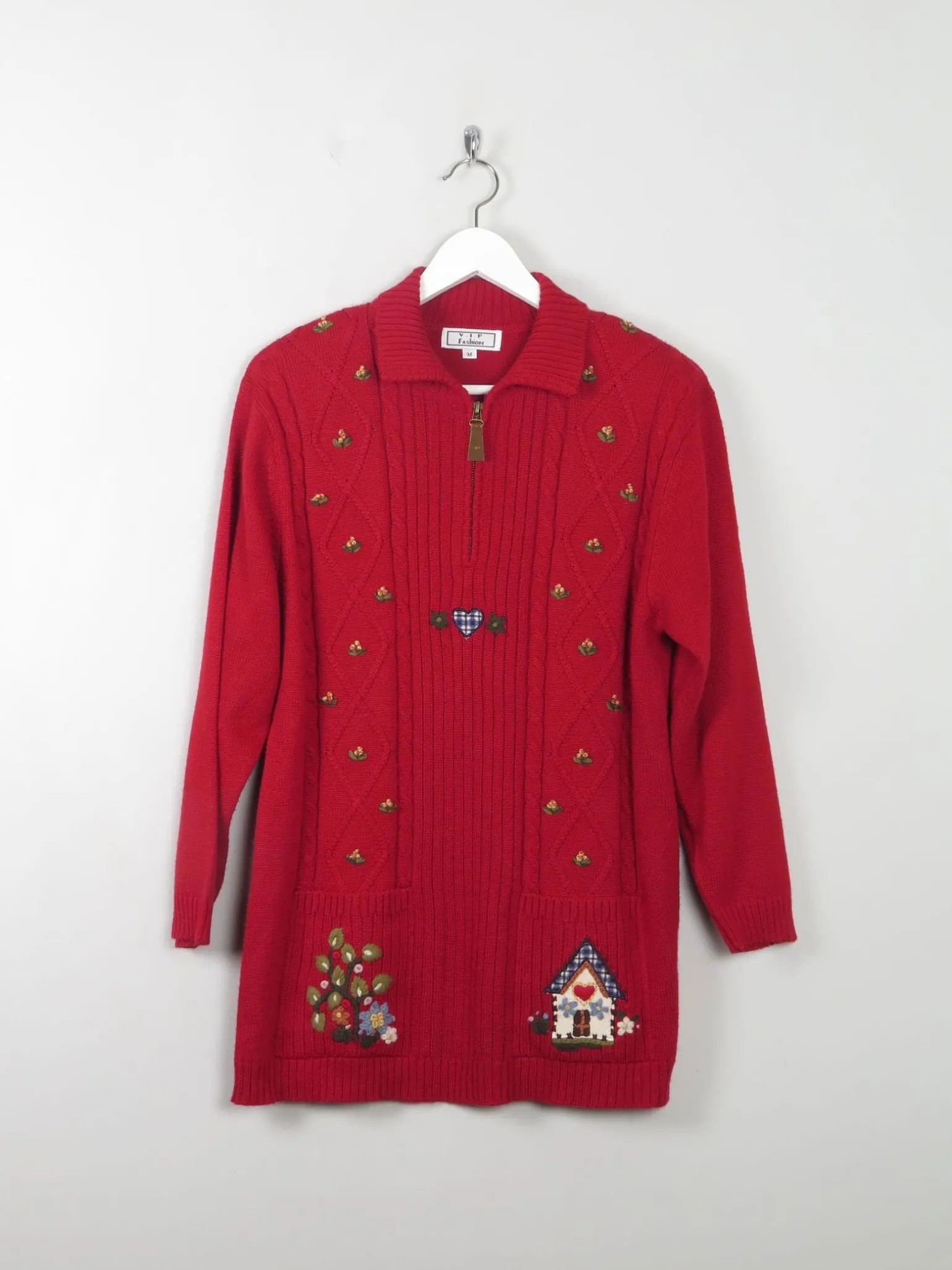 Women's Red Vintage Embroidered Jumper S
