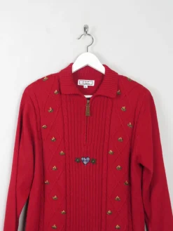 Women's Red Vintage Embroidered Jumper S