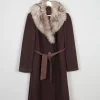 Women's 70s  Brown Coat With Faux Fur Collar M