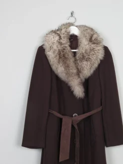 Women's 70s  Brown Coat With Faux Fur Collar M