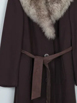 Women's 70s  Brown Coat With Faux Fur Collar M