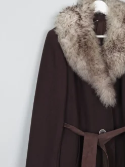Women's 70s  Brown Coat With Faux Fur Collar M