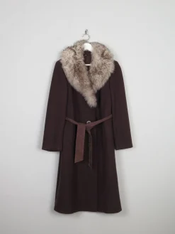 Women's 70s  Brown Coat With Faux Fur Collar M