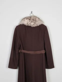 Women's 70s  Brown Coat With Faux Fur Collar M