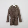 Women's 90's Brown Suede Jacket With Furry Hood M