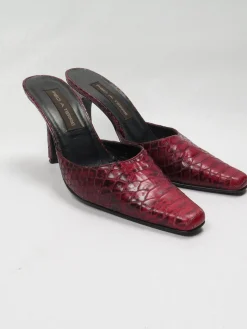 Women’s 90s Vintage Pied De Tierre Wine Snakeskin Mules 5/38 {Narrow Fit}