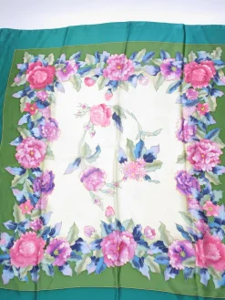 Women's Silk Large Vintage Scarf Green Printed