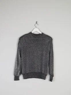 Women’s Silver & Black Lurex Vintage Jumper M