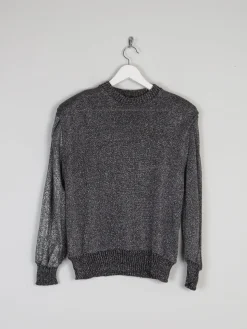 Women’s Silver & Black Lurex Vintage Jumper M