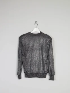 Women’s Silver & Black Lurex Vintage Jumper M