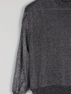 Women’s Silver & Black Lurex Vintage Jumper M