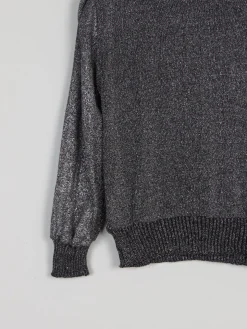 Women’s Silver & Black Lurex Vintage Jumper M