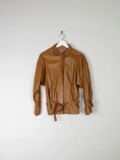 Women's Tan Vintage Leather Bomber Jacket S