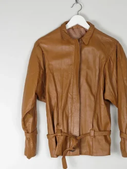 Women's Tan Vintage Leather  Bomber Jacket S