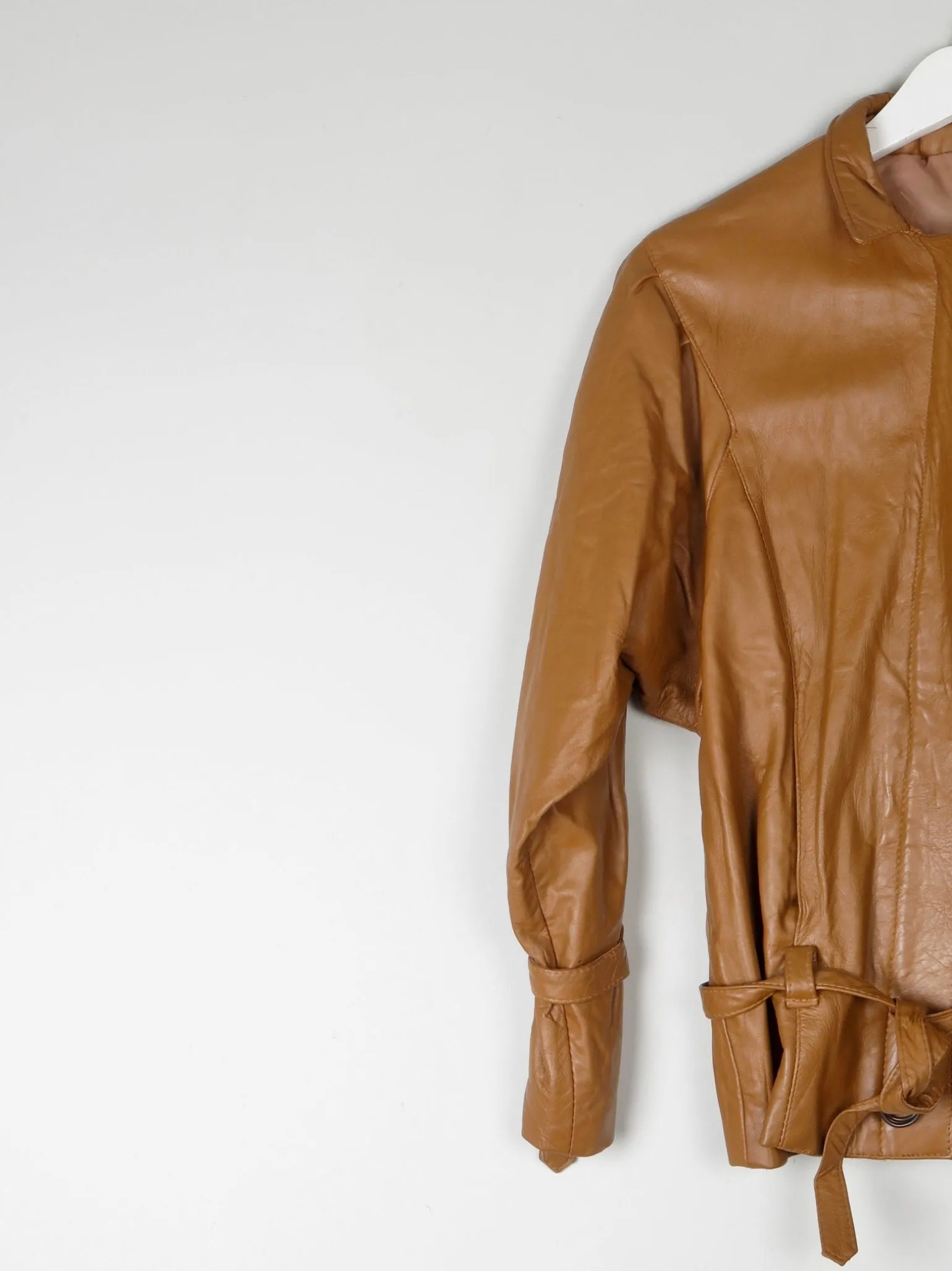 Women's Tan Vintage Leather Bomber Jacket S