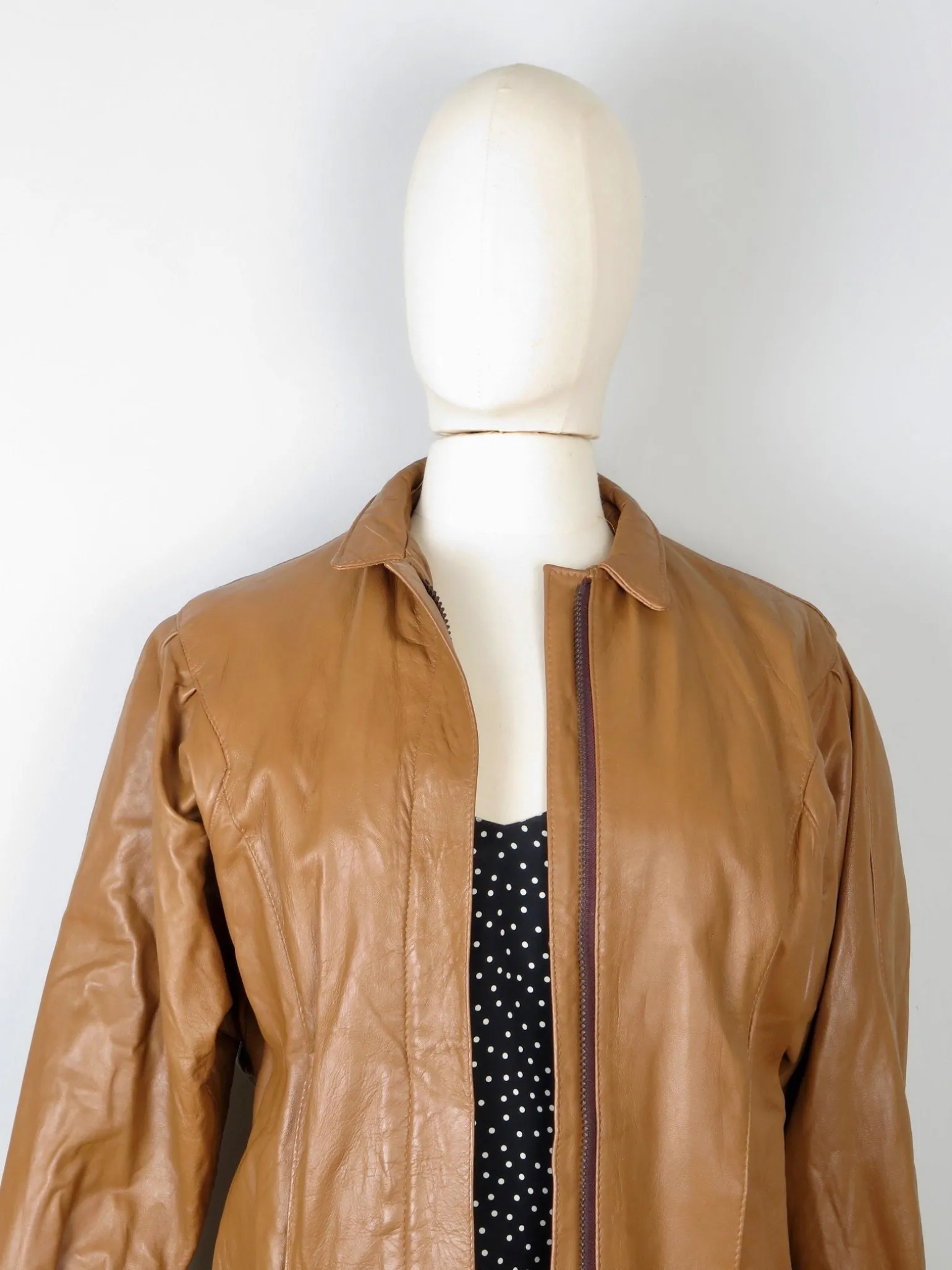 Women's Tan Vintage Leather Bomber Jacket S