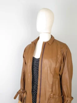 Women's Tan Vintage Leather Bomber Jacket S