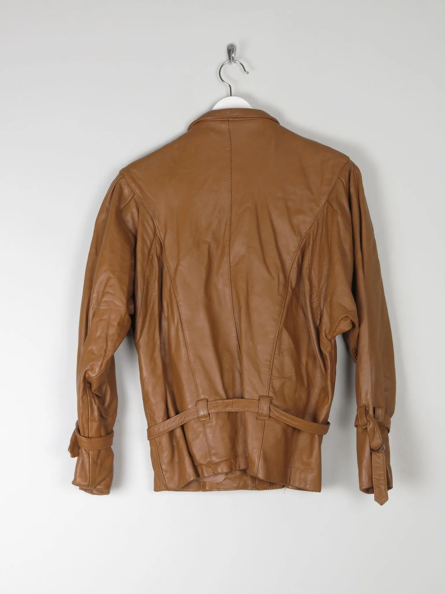 Women's Tan Vintage Leather Bomber Jacket S
