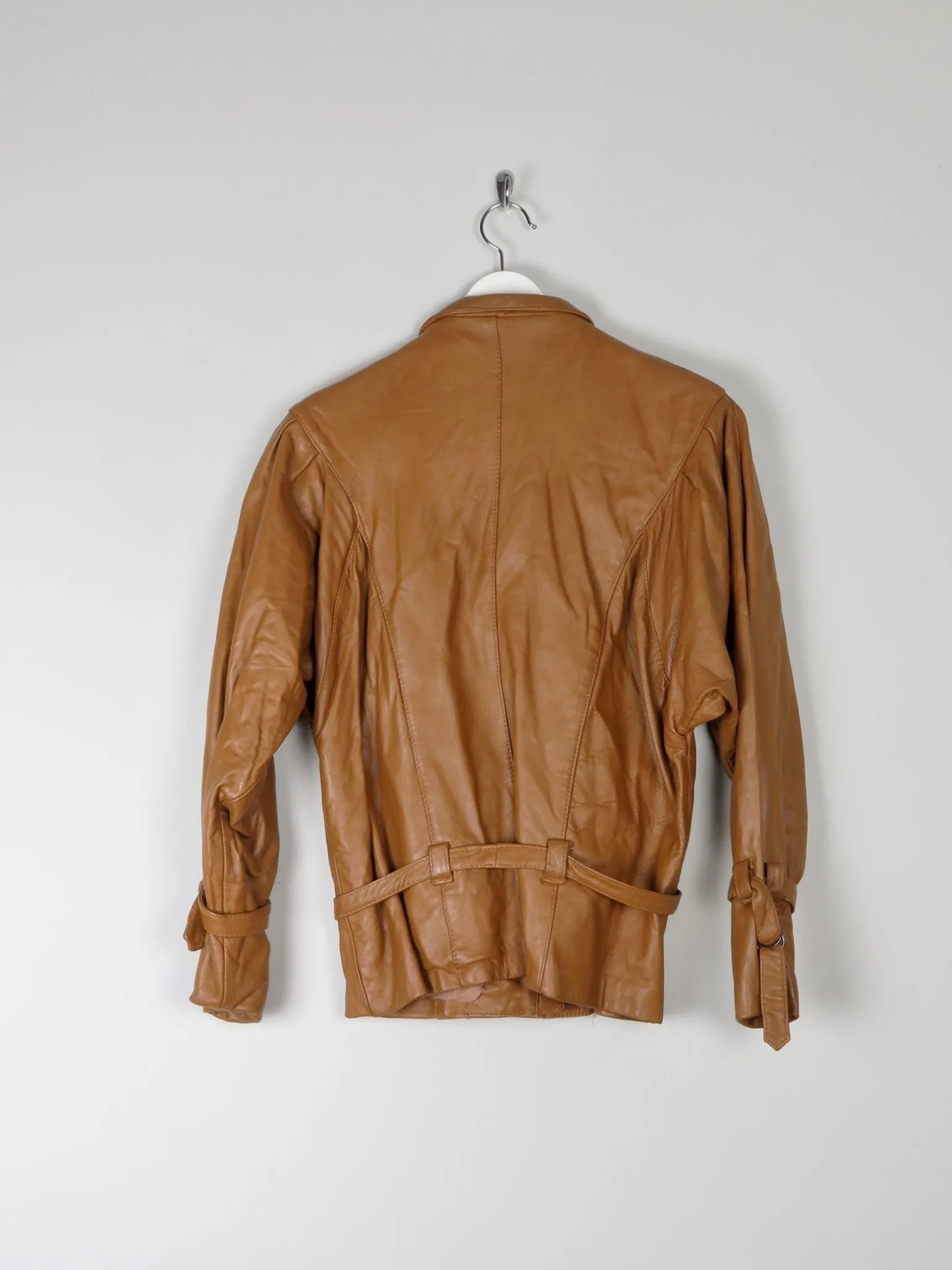 Women's Tan Vintage Leather Bomber Jacket S