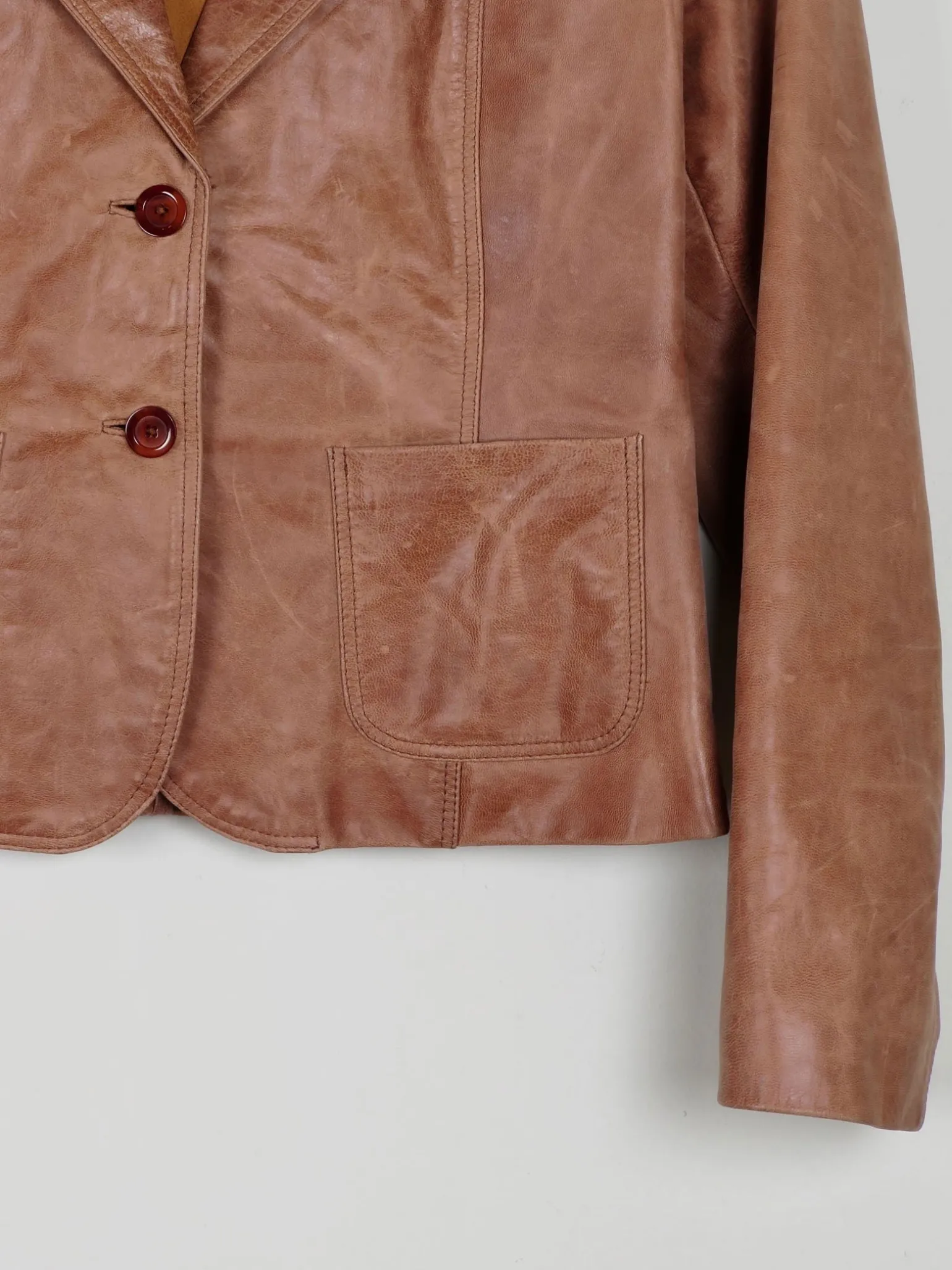 Women's Tan/Brown Vintage Leather Jacket L