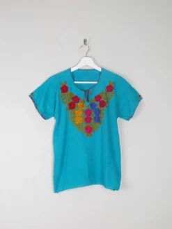 Women's Turquoise Embroidered Vintage Top S/M