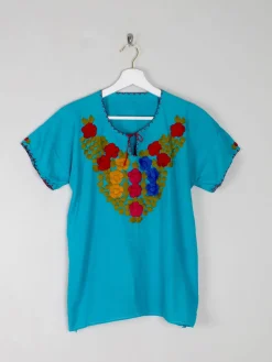 Women's Turquoise Embroidered Vintage Top S/M