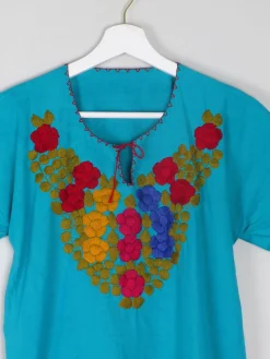 Women's Turquoise Embroidered Vintage Top S/M