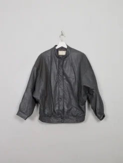 Women's Vibntage Grey 80s Leather Bomber Jacket S