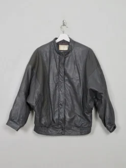 Women's Vibntage Grey 80s Leather Bomber Jacket S